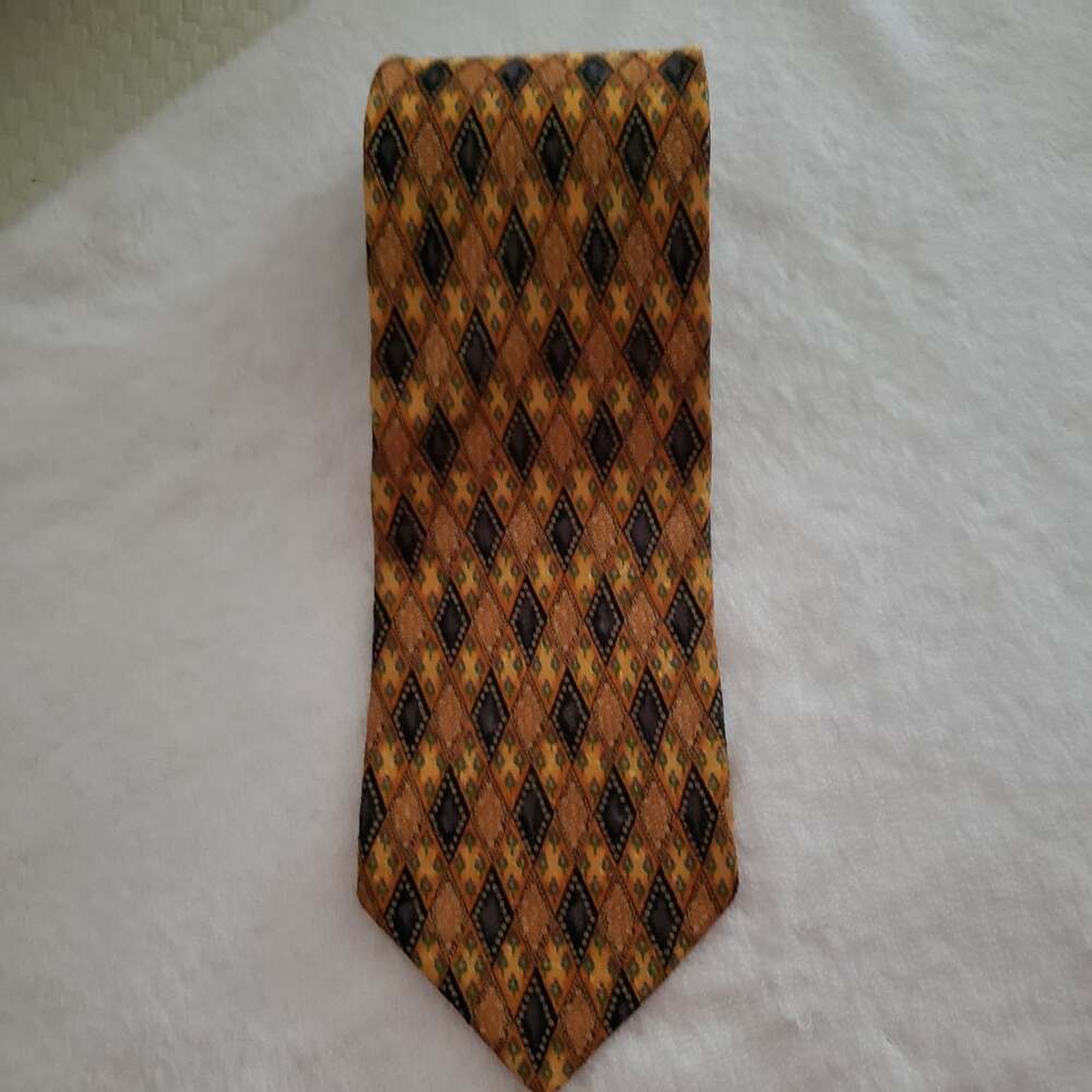 ERMENEGILDO ZEGNA Mens 100% Silk Necktie ITALY Luxury Geometric Design